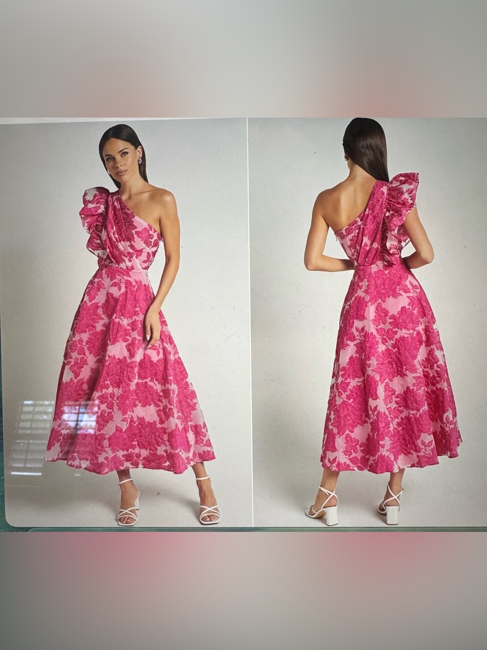 Showpo Hot Pink One-Shoulder Floral Ruffle Maxi Dress - Picture 12 of 12